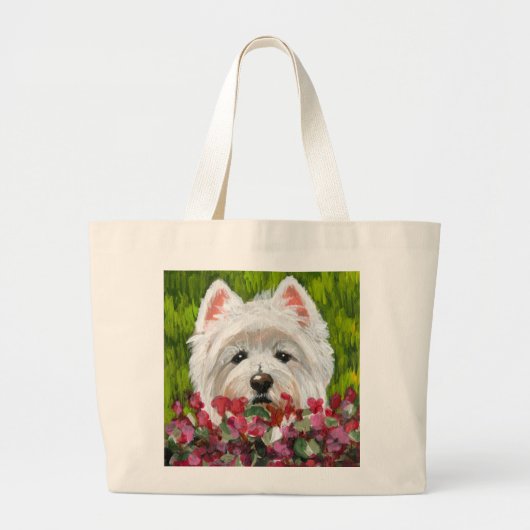 Westie en roze bloemen grote tote bag (Voorkant)