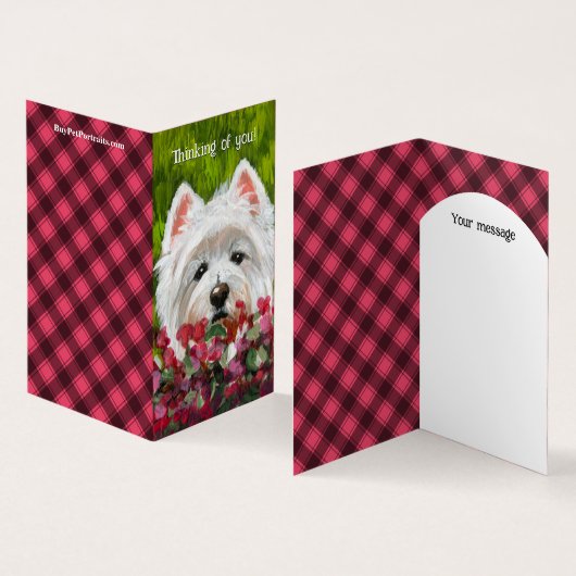 Westie en roze bloemen kaart (Binnen en buitenkant)