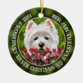 Westie en roze bloemen keramisch ornament (Voorkant)