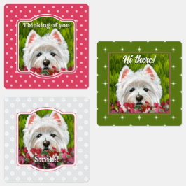 Westie en roze bloemen labels