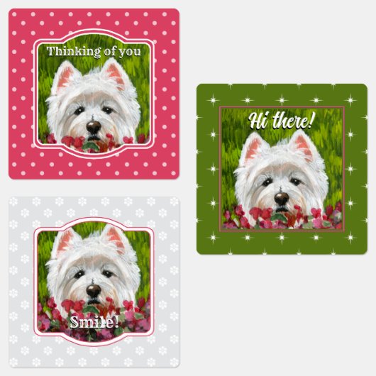 Westie en roze bloemen labels (Groep)