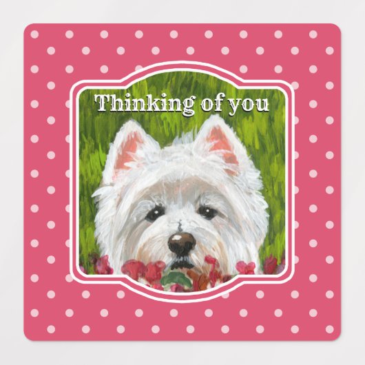 Westie en roze bloemen labels (Design 1)
