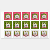 Westie en roze bloemen labels (Vel)