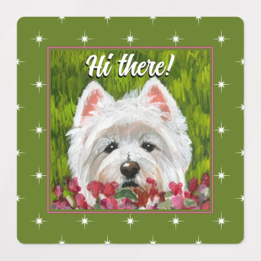 Westie en roze bloemen labels (Design 2)