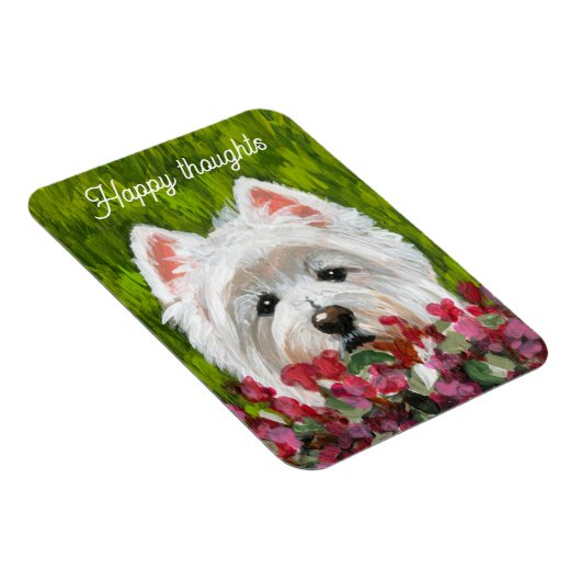 Westie en roze bloemen magneet (Rechterzijde)