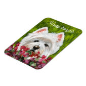 Westie en roze bloemen magneet (Linkerzijde)