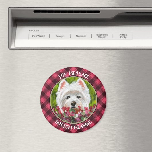 Westie en roze bloemen magneet (Insitu (Vaatwasser))