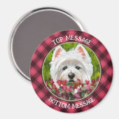 Westie en roze bloemen magneet (Voorkant / Achterkant)