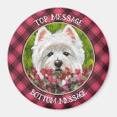 Westie en roze bloemen magneet (Voorkant)
