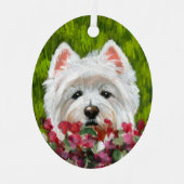 Westie en roze bloemen metalen ornament (Voorkant)