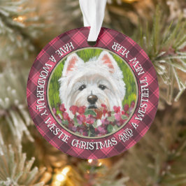 Westie en roze bloemen ornament