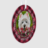 Westie en roze bloemen ornament (voorkant)