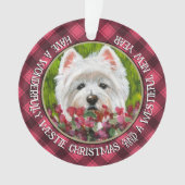 Westie en roze bloemen ornament (voorkant)