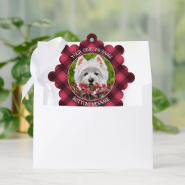 Westie en roze bloemen ornament kaart