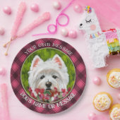 Westie en roze bloemen papieren bordje (Feest)