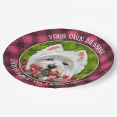 Westie en roze bloemen papieren bordje (Gekanteld)