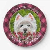 Westie en roze bloemen papieren bordje (Voorkant)