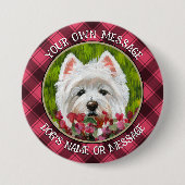 Westie en roze bloemen ronde button 7,6 cm (Voorkant)