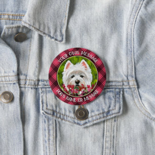 Westie en roze bloemen ronde button 7,6 cm