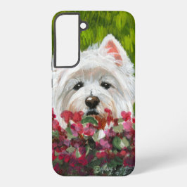Westie en roze bloemen samsung galaxy hoesje