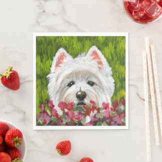 Westie en roze bloemen servet