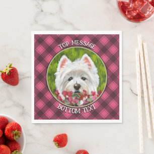 Westie en roze bloemen servet