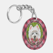 Westie en roze bloemen sleutelhanger (Voorkant Links)