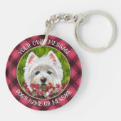 Westie en roze bloemen sleutelhanger (Achterkant)
