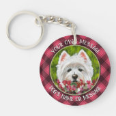 Westie en roze bloemen sleutelhanger (Voorkant)