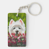 Westie en roze bloemen sleutelhanger (achterkant)
