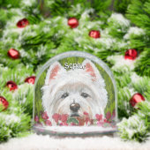 Westie en roze bloemen sneeuwbol (Kerstmis)