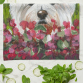 Westie en roze bloemen theedoek (Gevouwen)