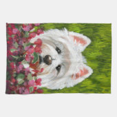 Westie en roze bloemen theedoek (Horizontaal)