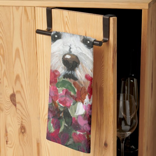Westie en roze bloemen theedoek (Derde Gevouwen)