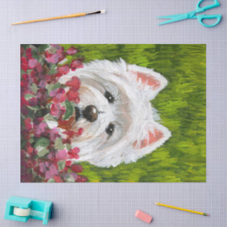 Westie en roze bloemen tissuepapier