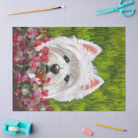 Westie en roze bloemen tissuepapier (Craft)