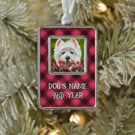 Westie en roze bloemen verzilverd omlijst ornament