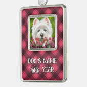 Westie en roze bloemen verzilverd omlijst ornament (Links)