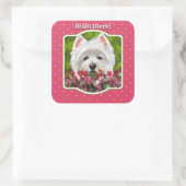 Westie en roze bloemen vierkante sticker (Tas)