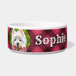 Westie en roze bloemen voerbakje