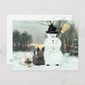 Westie en Scottie bouwen een Snowman Briefkaart (Voorkant / Achterkant)