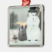 Westie en Scottie bouwen een Snowman Metalen Ornament (Links)