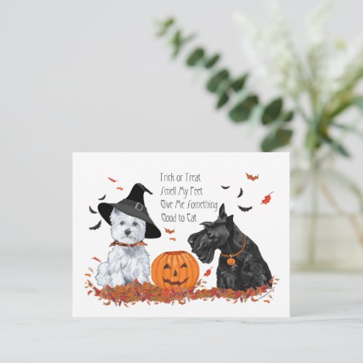 Westie en Scottie Halloween Feestdagenkaart (Staand voorkant)