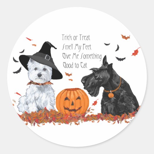 Westie en Scottie Halloween Ronde Sticker (Voorkant)