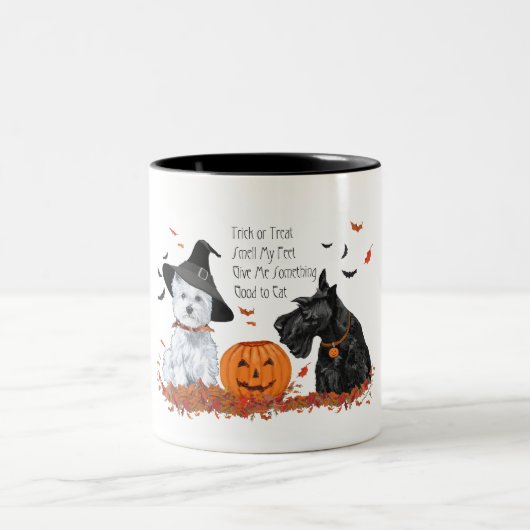 Westie en Scottie Halloween Tweekleurige Koffiemok (Center)