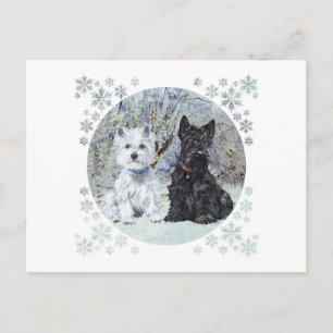 Westie en Scottie in besneeuwd landschap Briefkaart