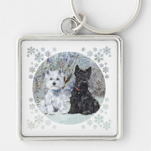 Westie en Scottie in besneeuwd landschap Sleutelhanger
