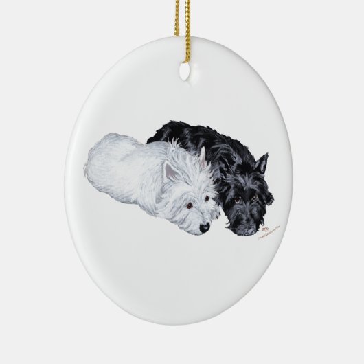 Westie en Scottie in Ease Keramisch Ornament (Rechts)