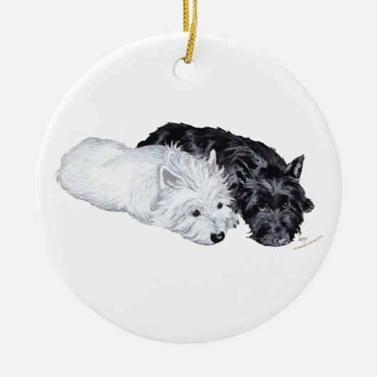 Westie en Scottie in Ease Keramisch Ornament (Voorkant)