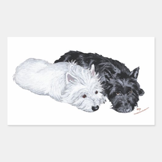 Westie en Scottie in Ease Rechthoekige Sticker (Voorkant)